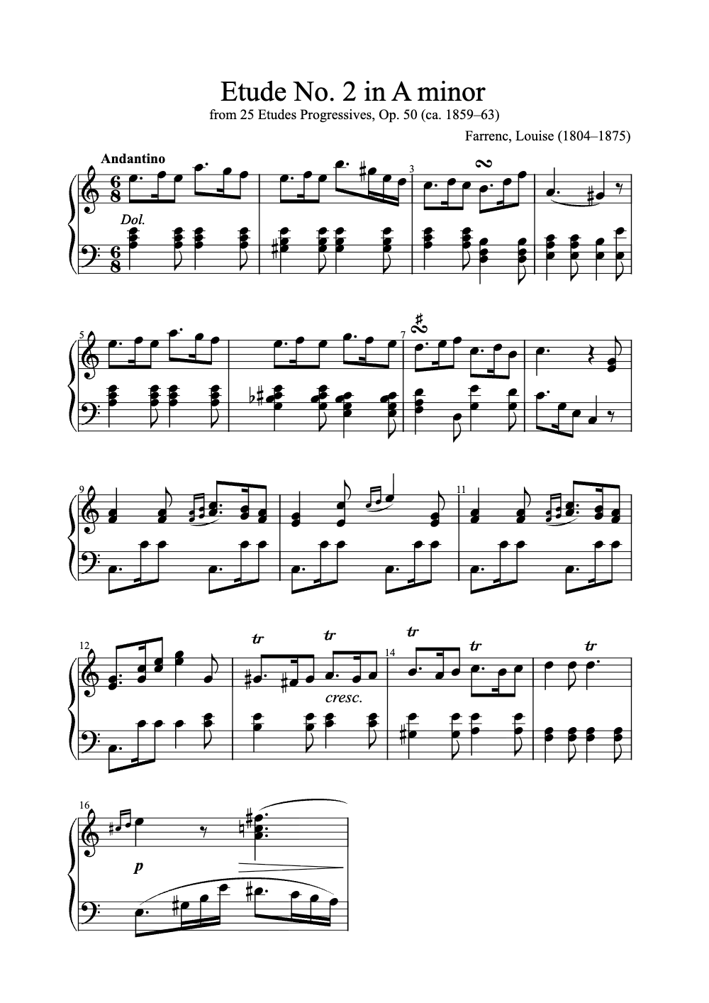Sheet music preview for Etude No. 2 in A Minor