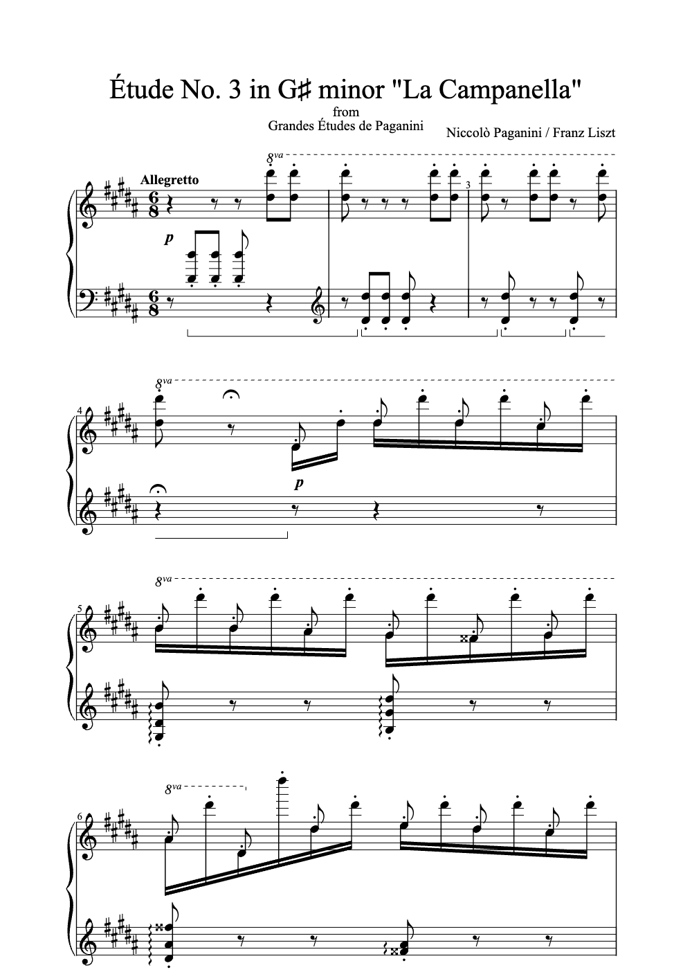 Sheet music preview for Étude No. 3 in G♯ Minor "La Campanella"
