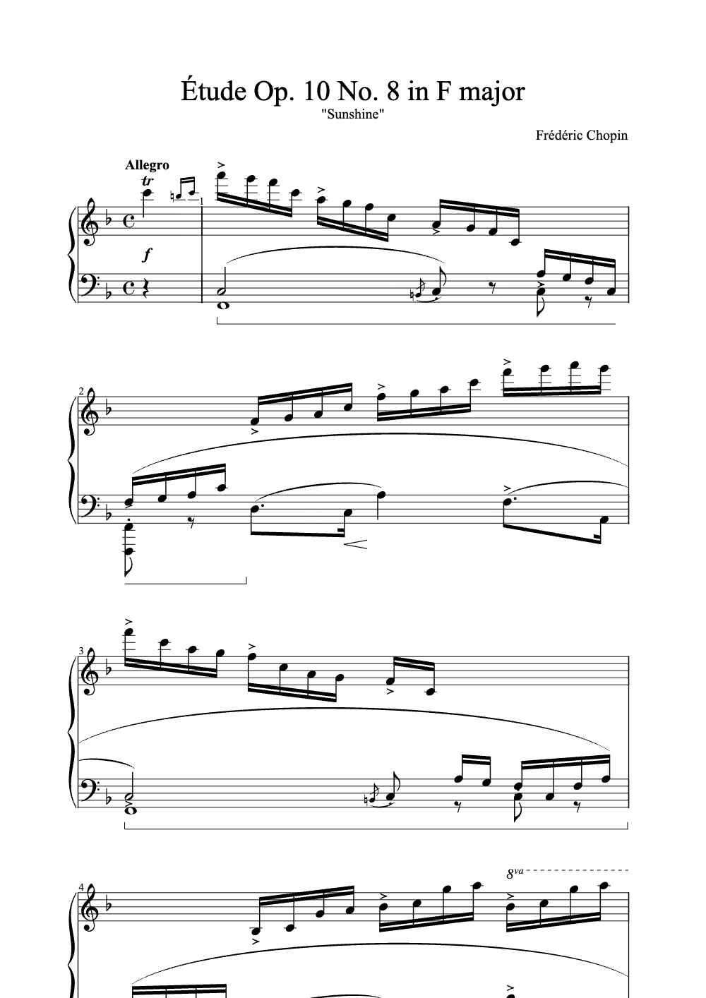 Sheet music preview for Étude Op. 10 No. 8 in F Major