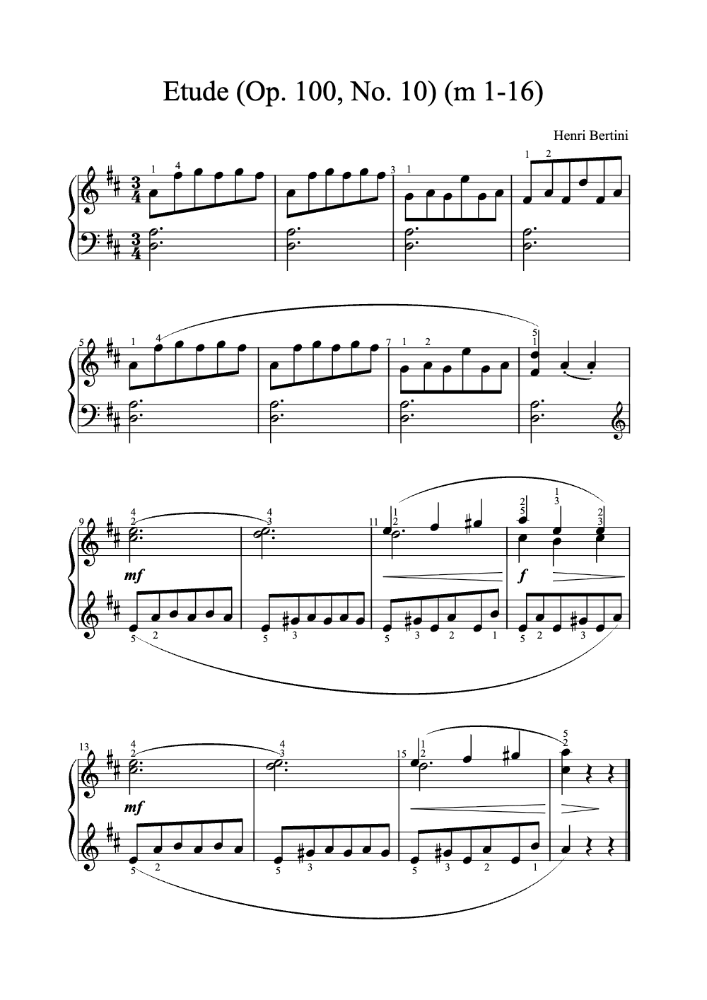 Sheet music preview for Étude (Op. 100, No. 10)