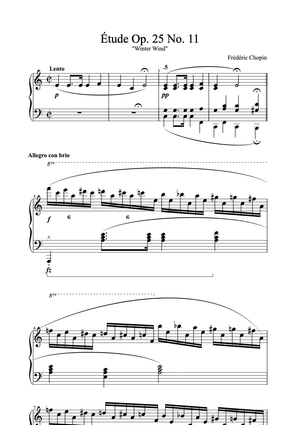 Sheet music preview for Étude Op. 25 No. 11