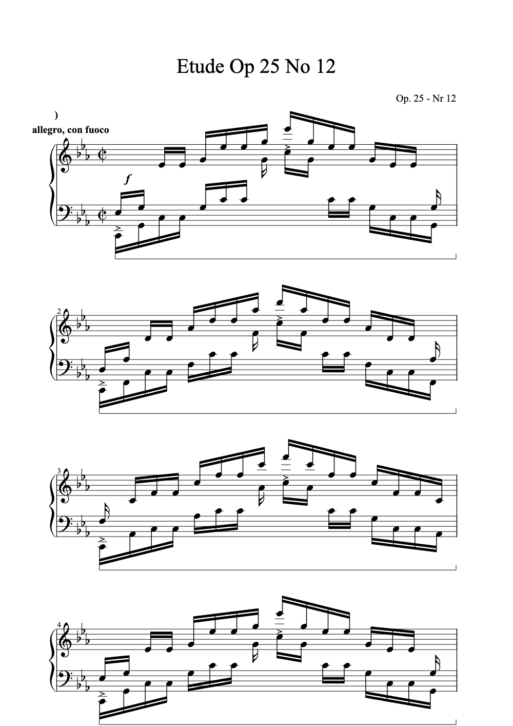 Sheet music preview for Étude Op. 25 No. 12