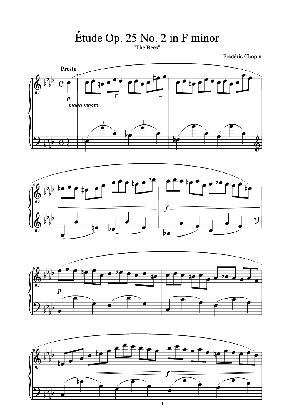 Sheet music preview for Étude Op. 25 No. 2 in F Minor