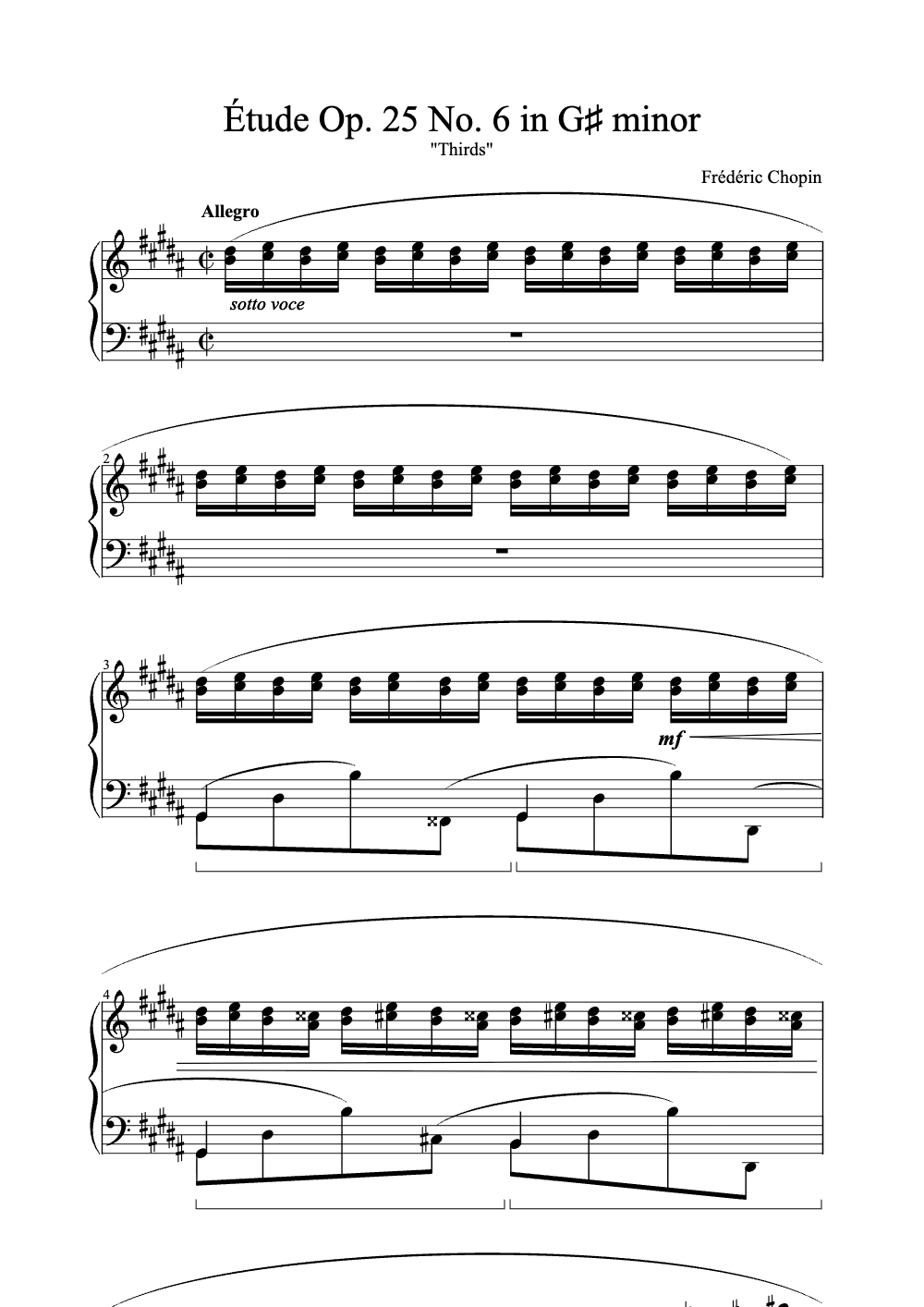 Sheet music preview for Étude Op. 25 No. 6 in G♯ Minor