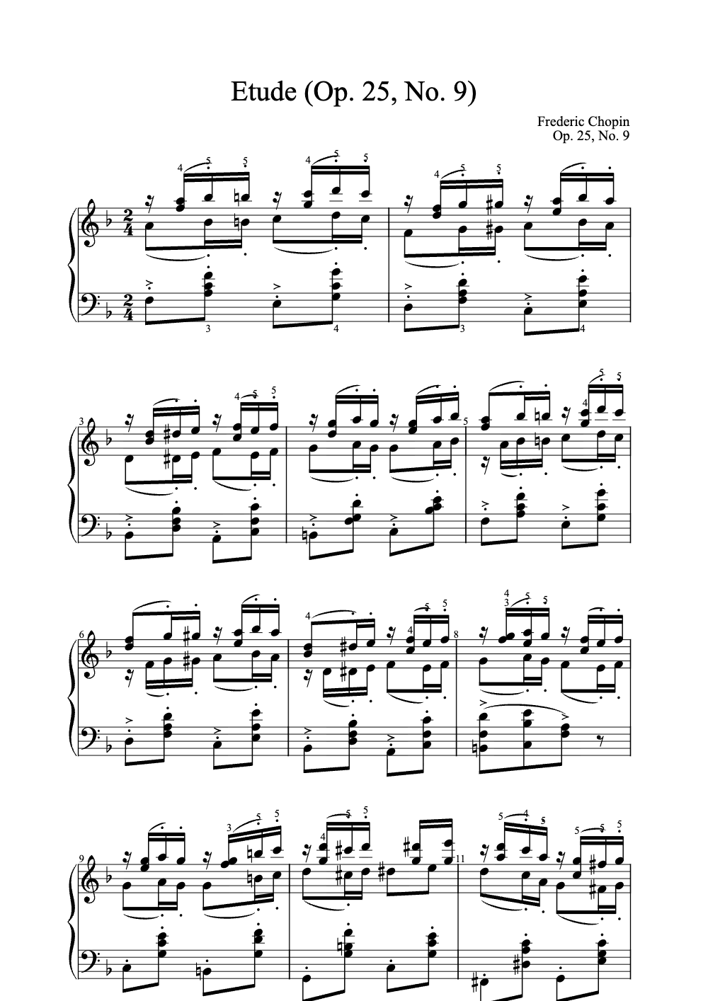 Sheet music preview for Étude (Op. 25, No. 9)