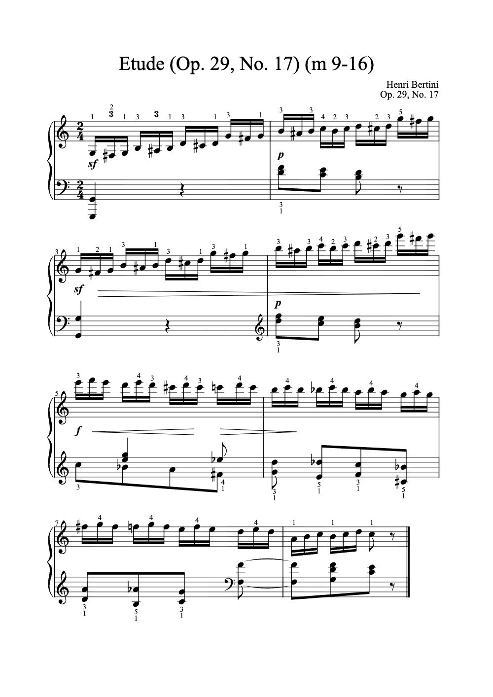 Sheet music preview for Étude (Op. 29, No. 17)