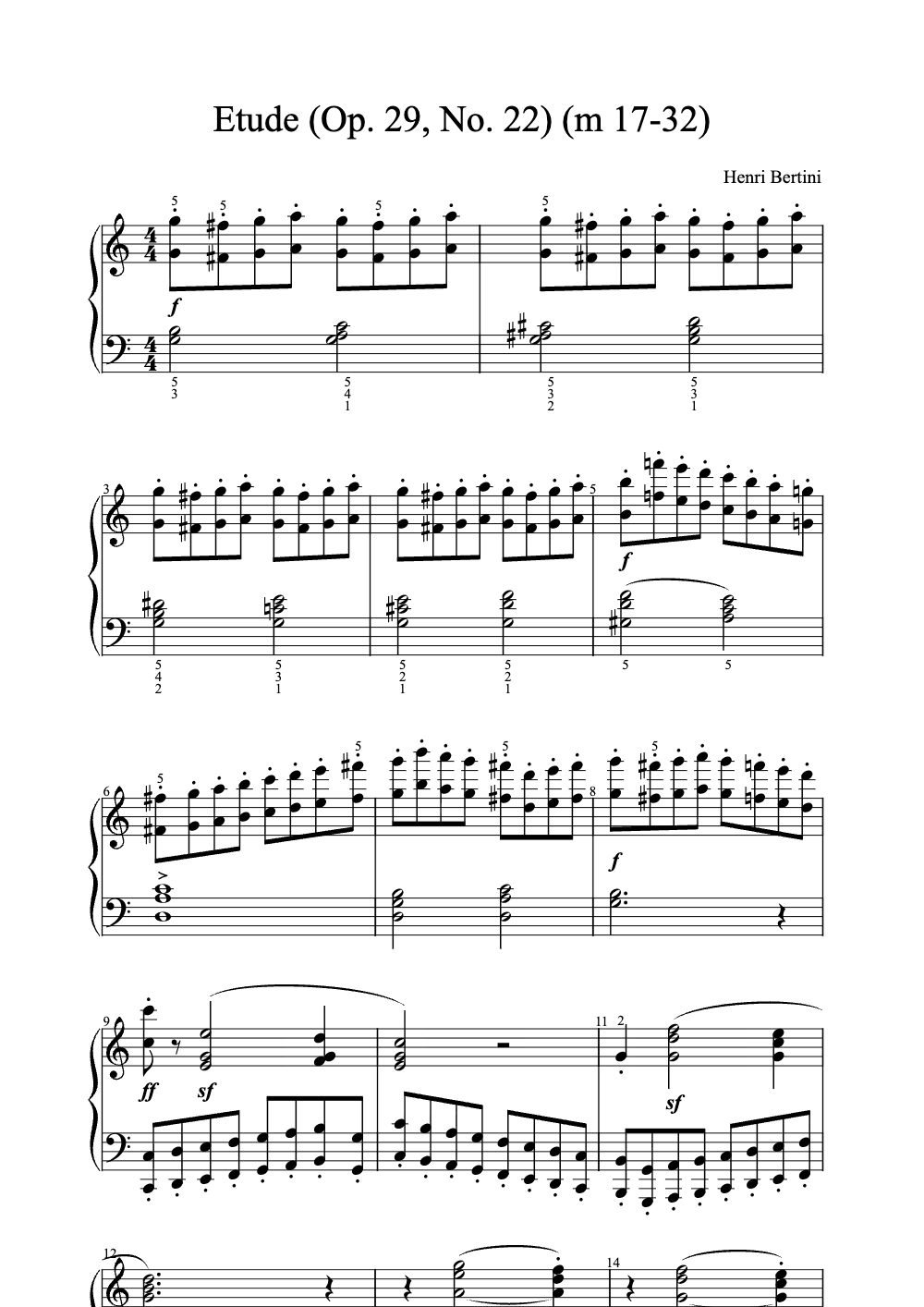 Sheet music preview for Étude, Op. 29, No. 22