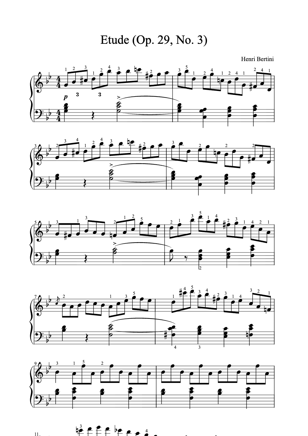 Sheet music preview for Étude (Op. 29, No. 3)