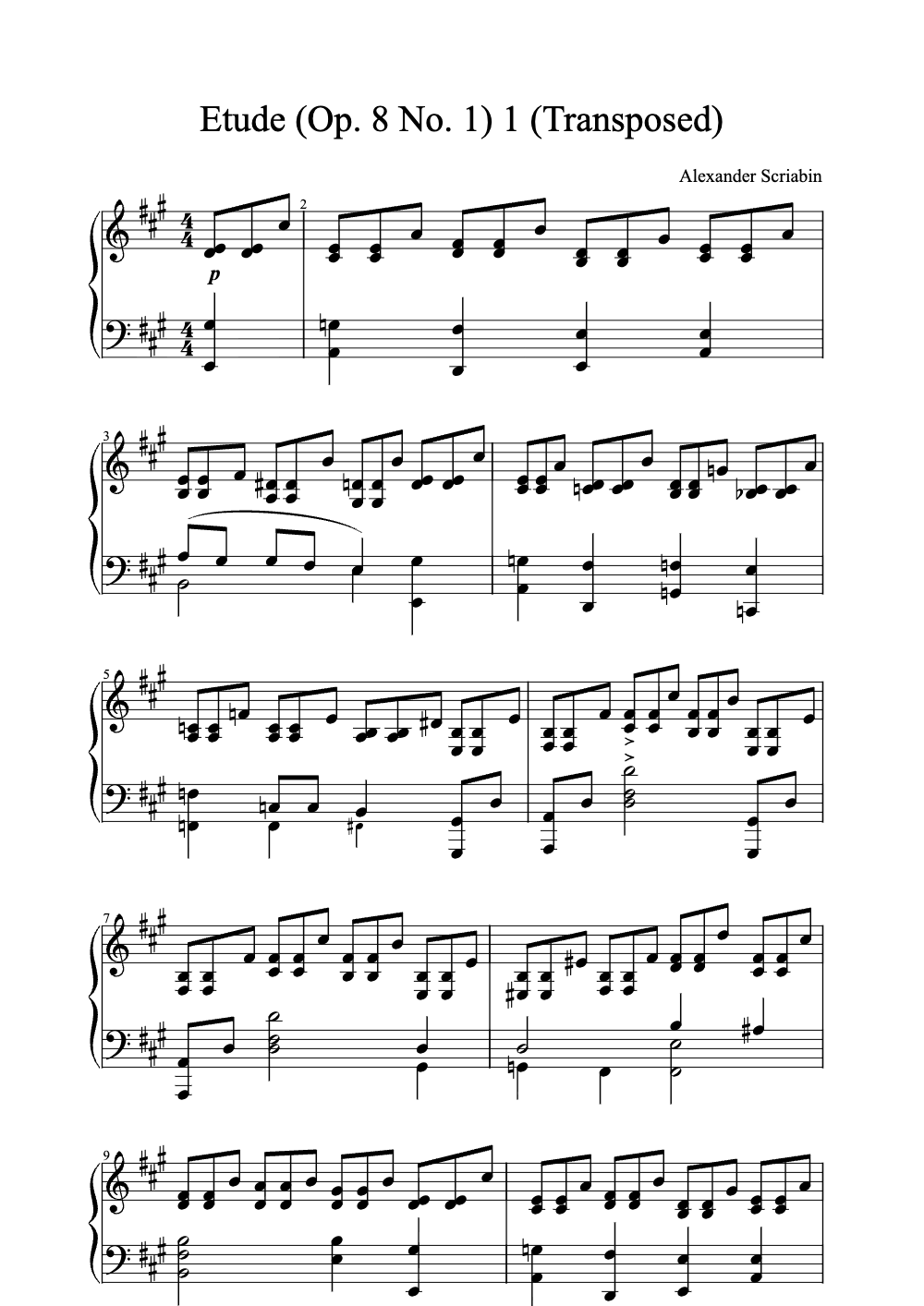 Sheet music preview for Étude (Op. 8 No. 1)
