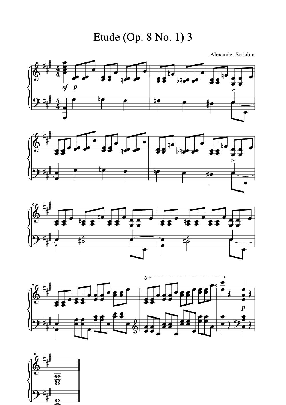 Sheet music preview for Étude (Op. 8 No. 1)