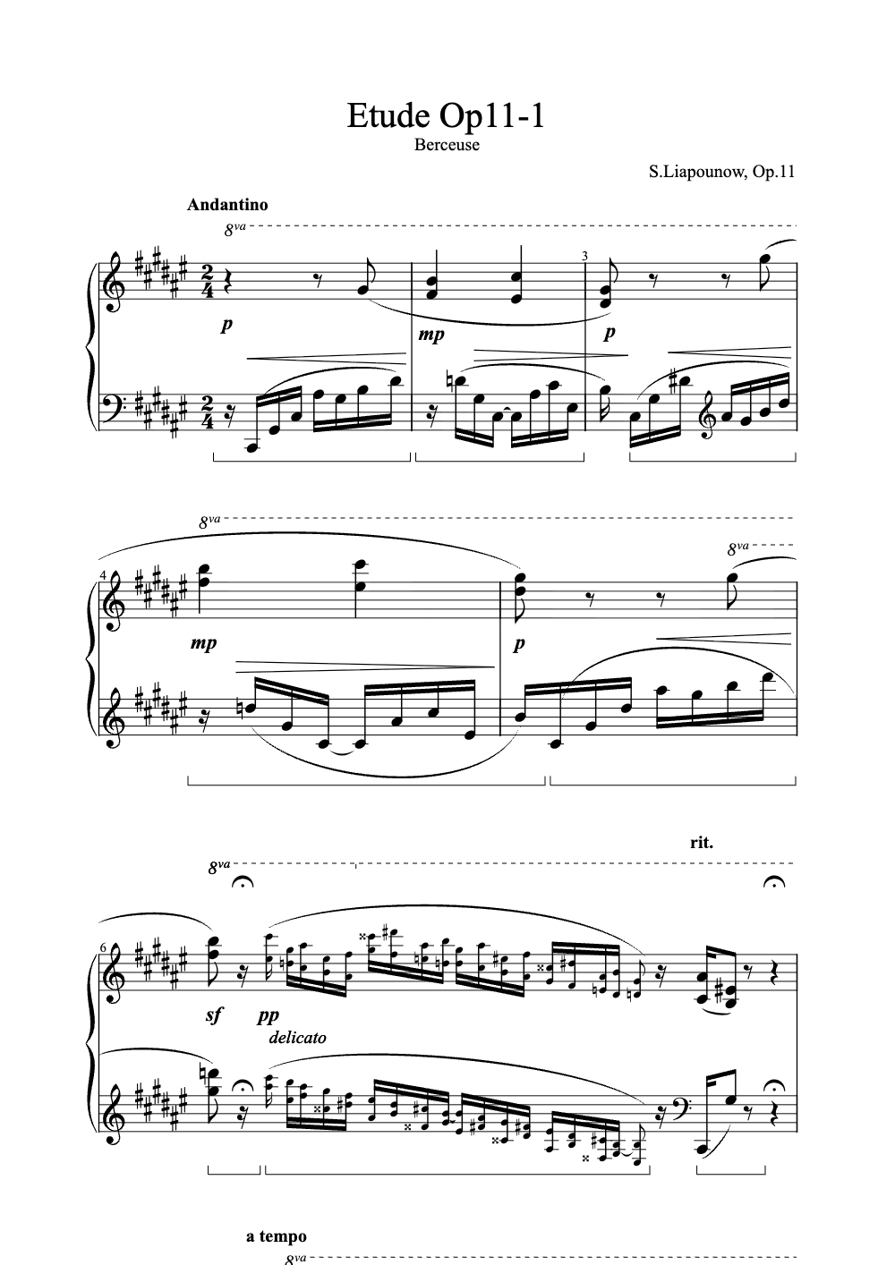 Sheet music preview for Étude Op. 11 No. 1