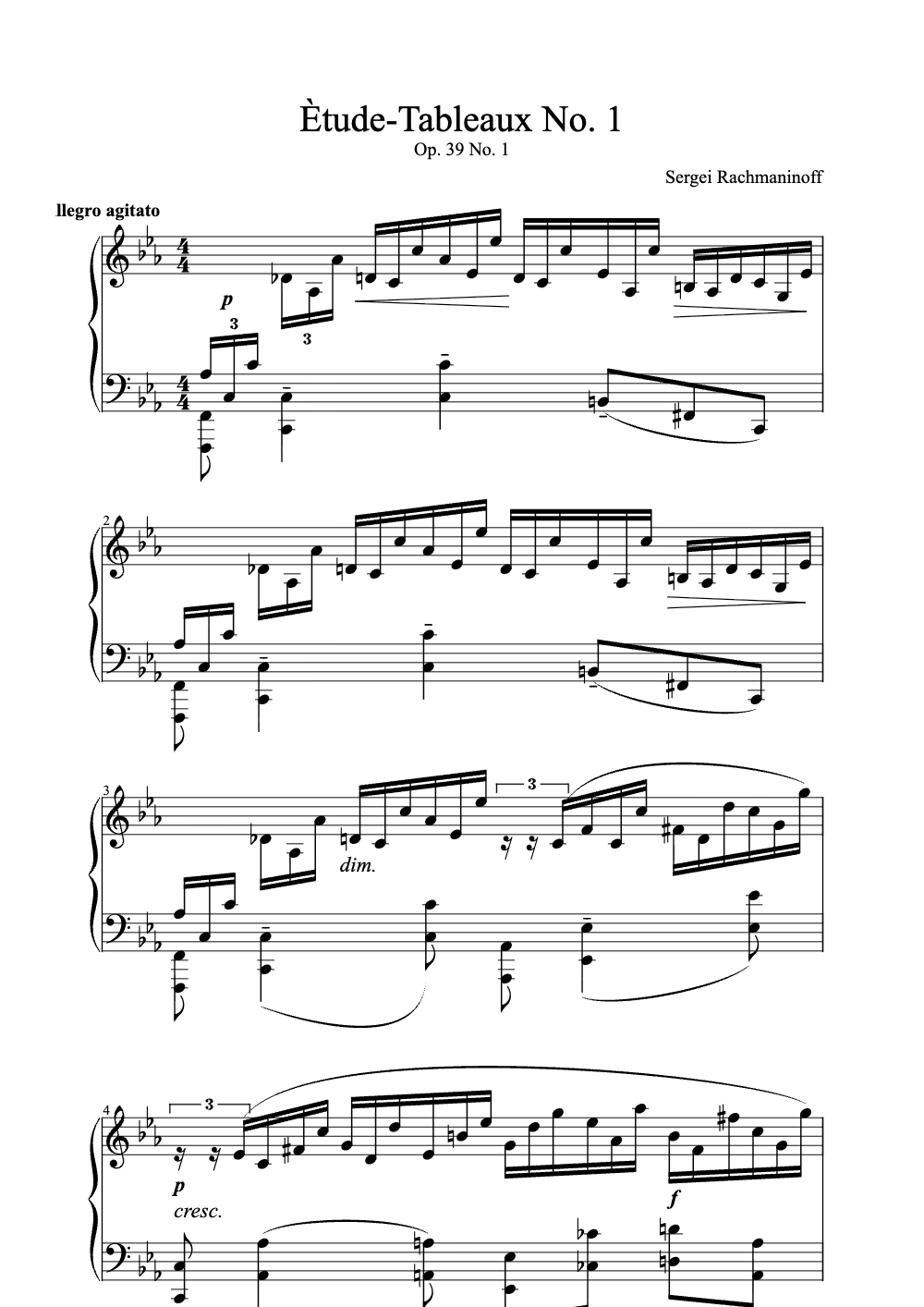 Sheet music preview for Étude-Tableaux No. 1