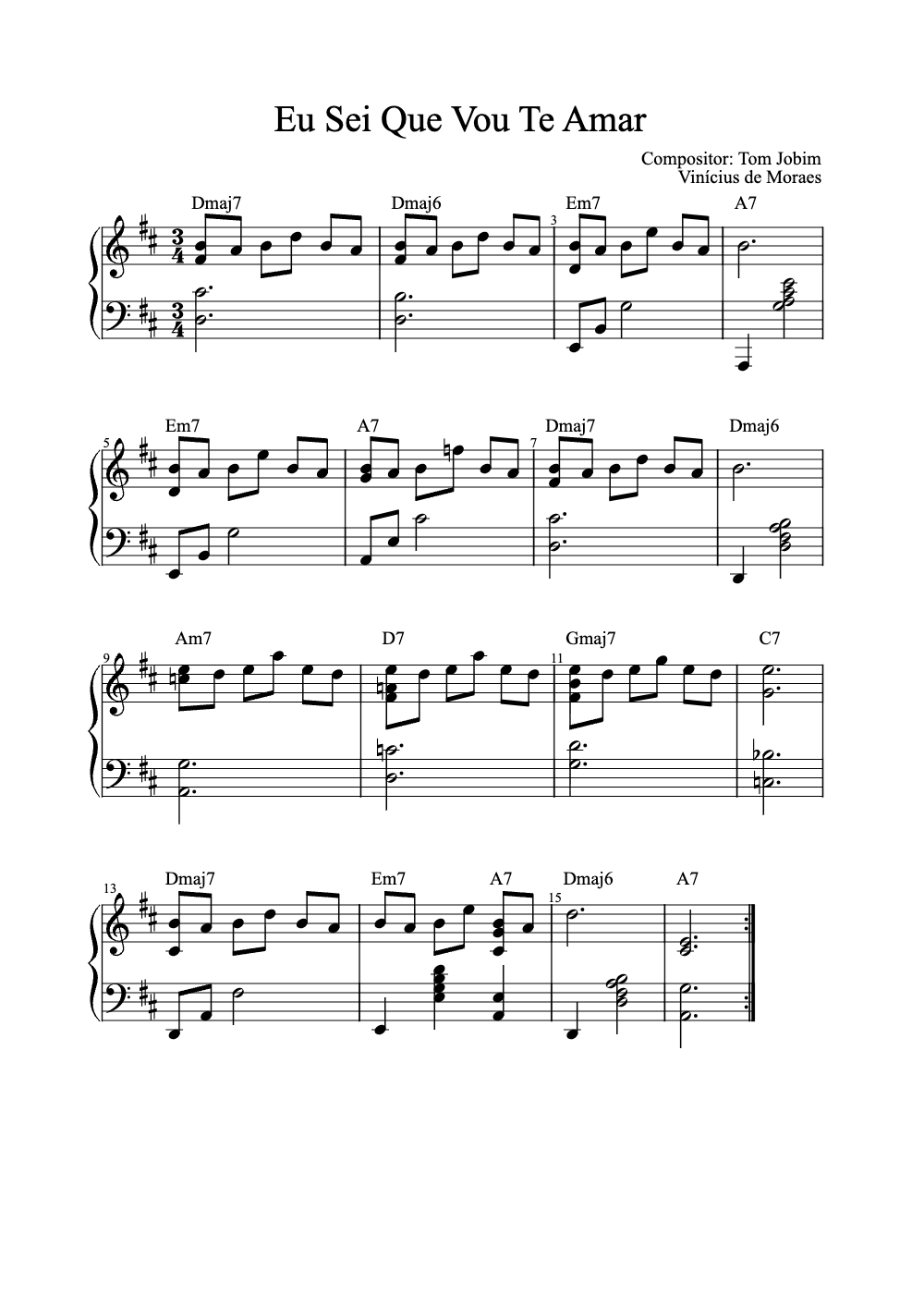 Sheet music preview for Eu Sei Que Vou Te Amar