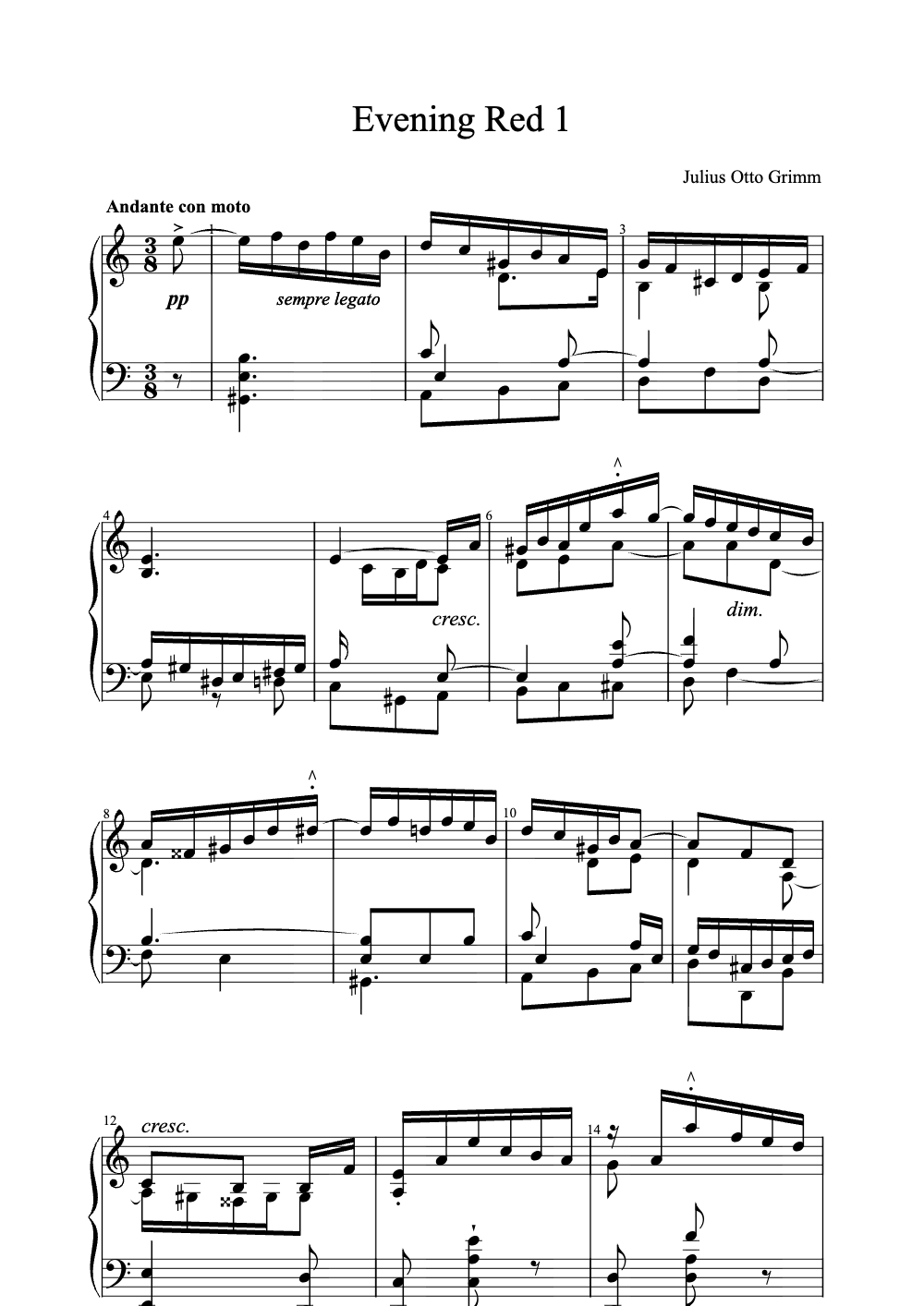 Sheet music preview for Evening Red 1