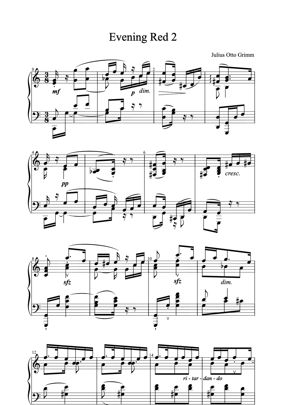 Sheet music preview for Evening Red 2