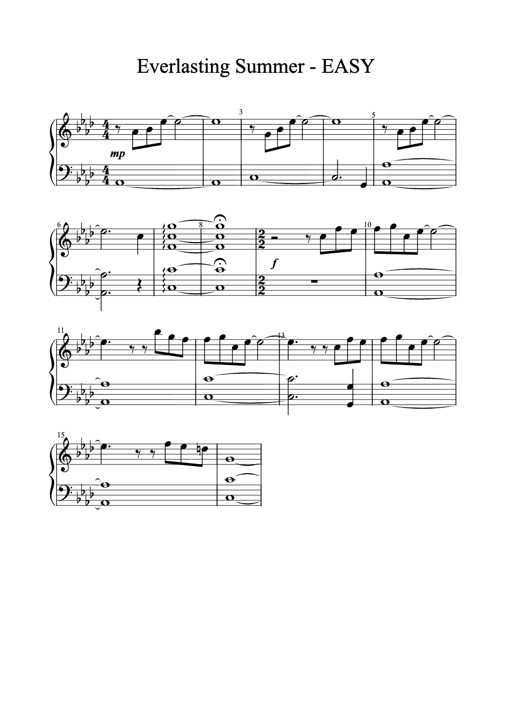 Sheet music preview for Everlasting Summer