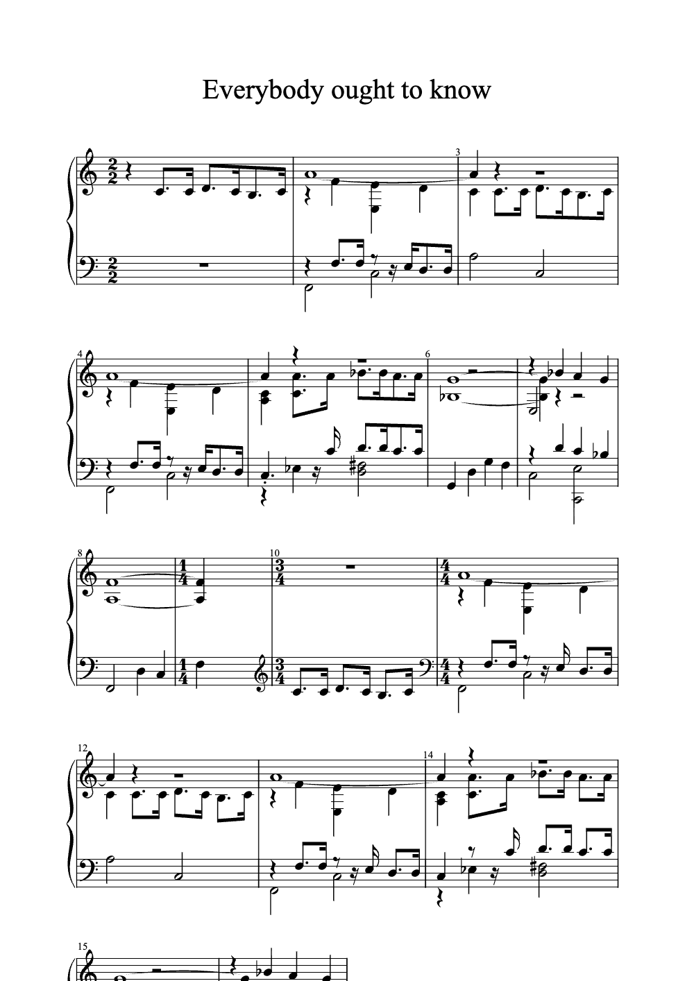 Sheet music preview for Everybody Ought to Know