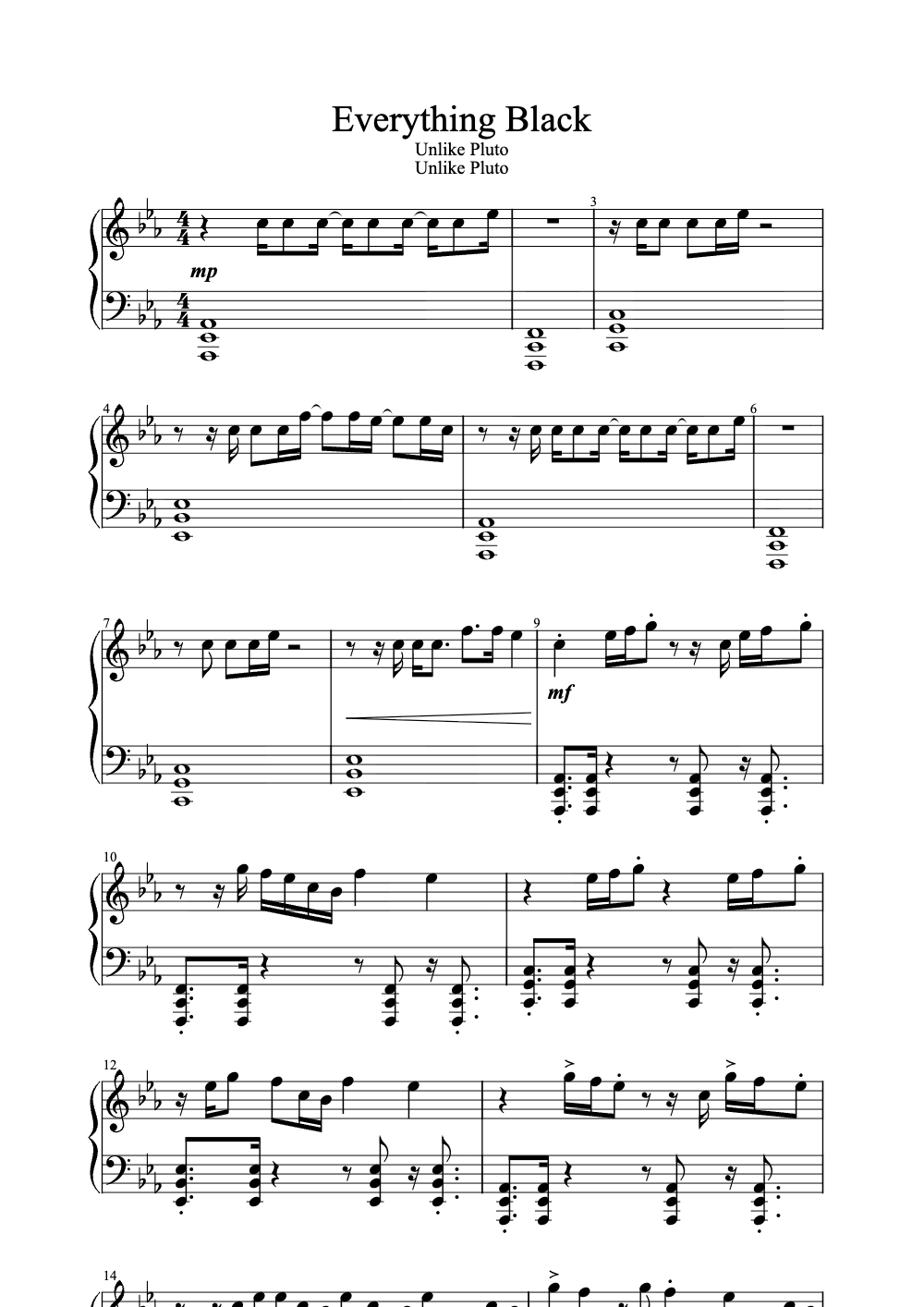Sheet music preview for Everything Black