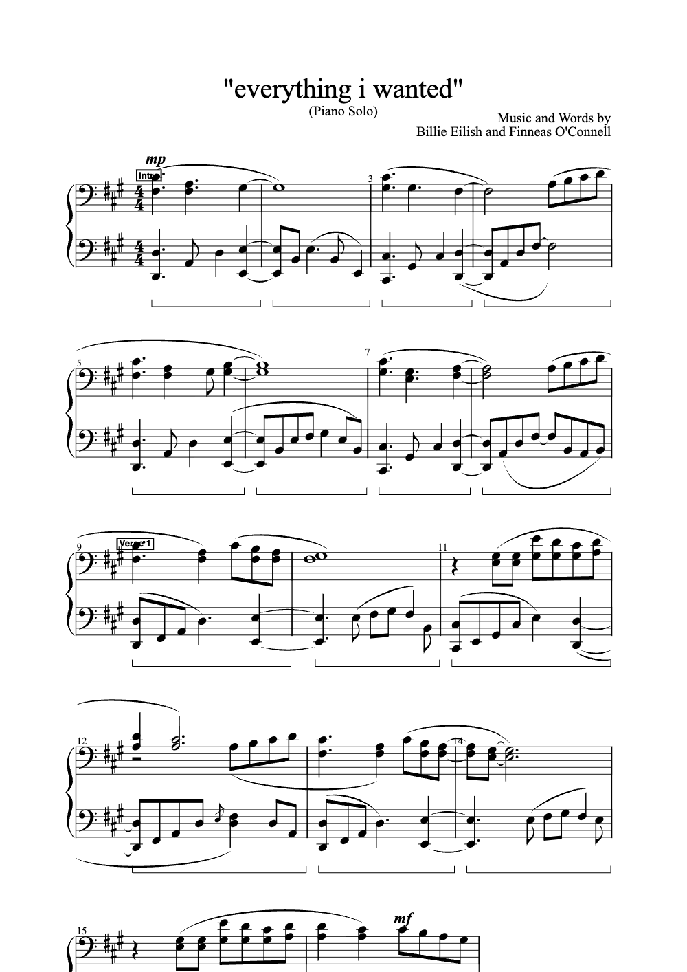 Sheet music preview for Everything I Wanted