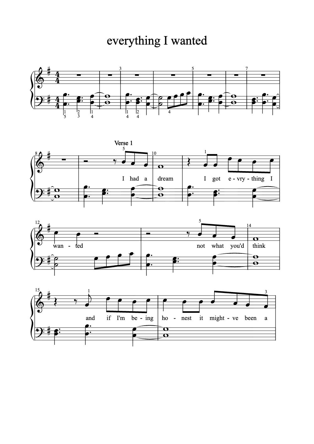 Sheet music preview for Everything I Wanted