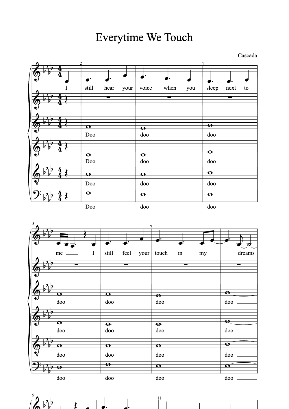 Sheet music preview for Everytime We Touch