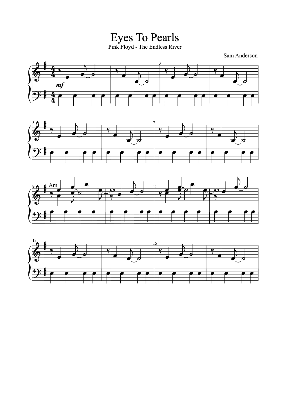 Sheet music preview for Eyes to Pearls