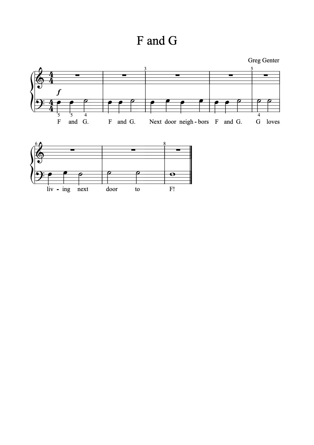 Sheet music preview for F and G