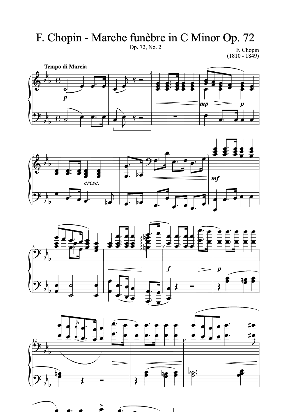 Sheet music preview for Marche Funèbre in C Minor, Op. 72