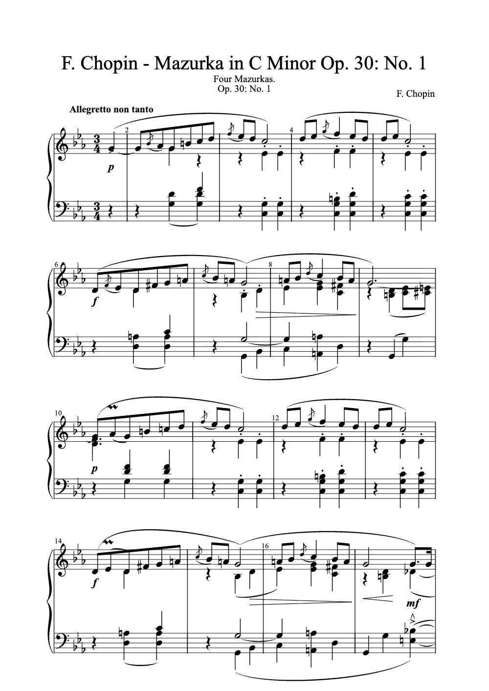Sheet music preview for Mazurka in C Minor, Op. 30, No. 1