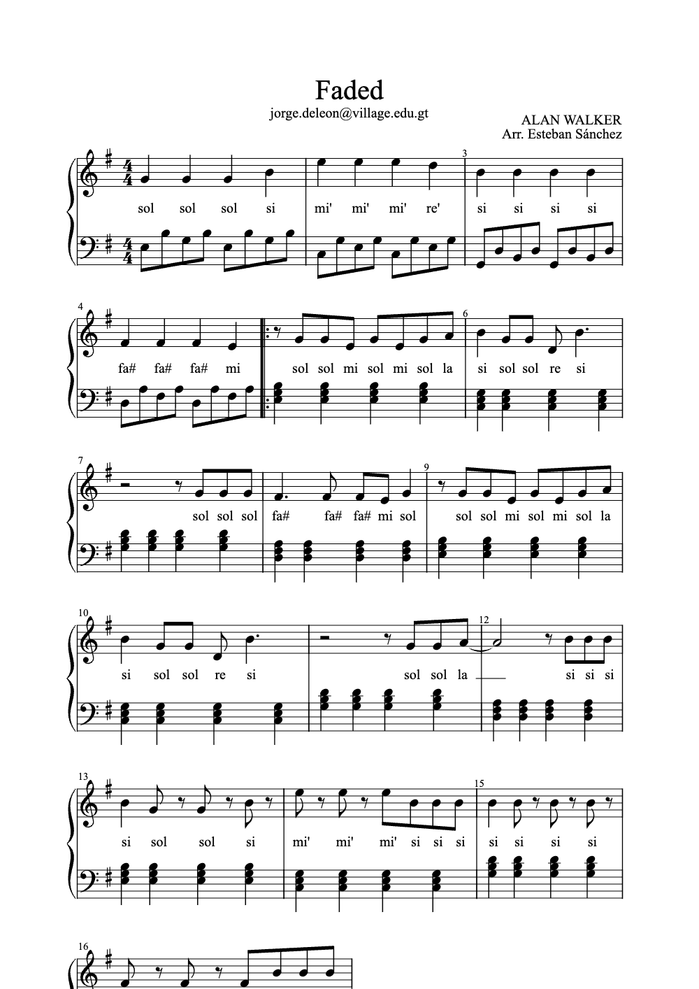 Sheet music preview for Faded