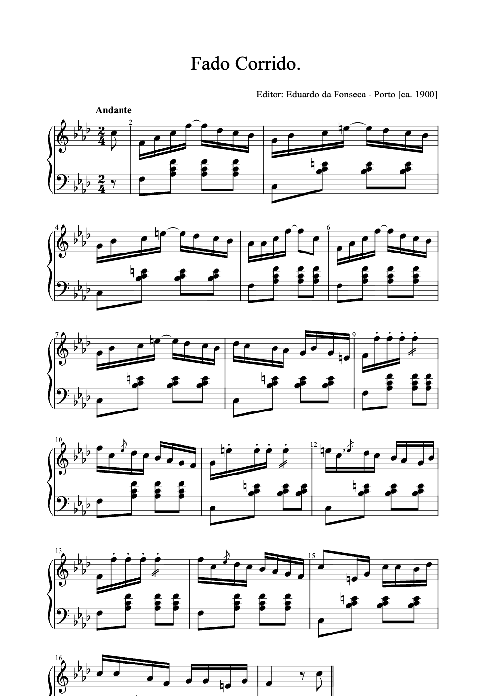 Sheet music preview for Fado Corrido