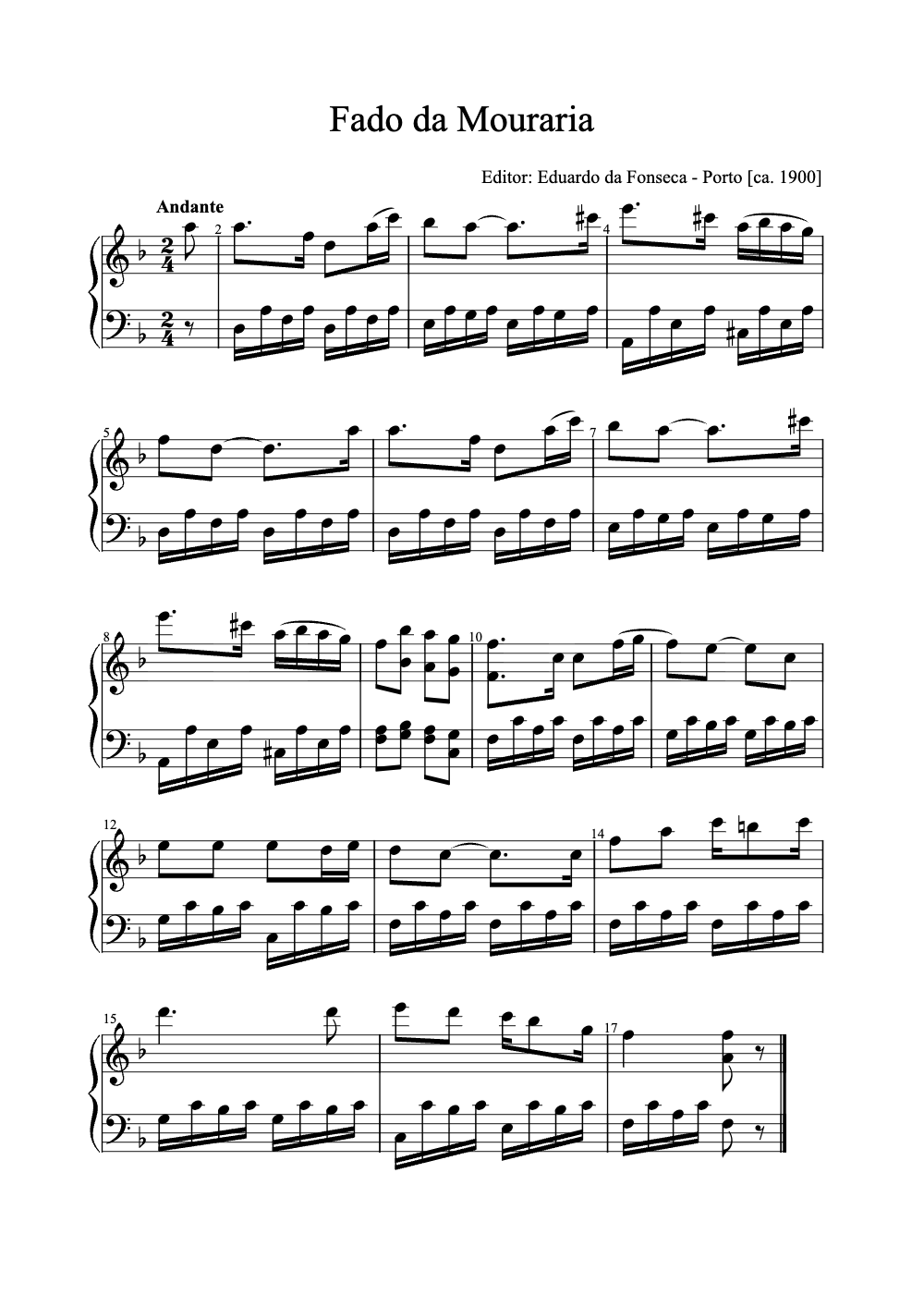 Sheet music preview for Fado da Mouraria