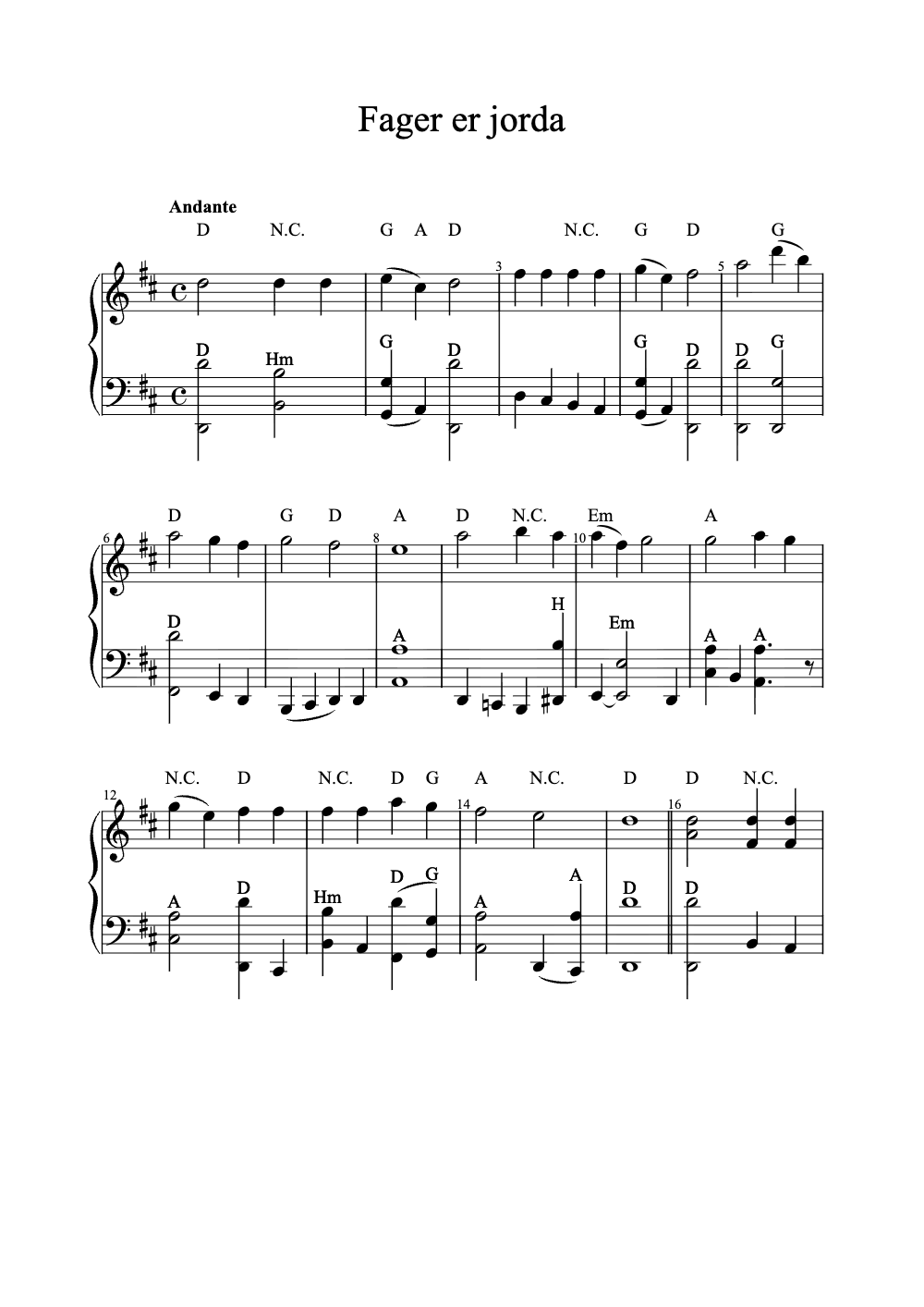Sheet music preview for Fager Er Jorda