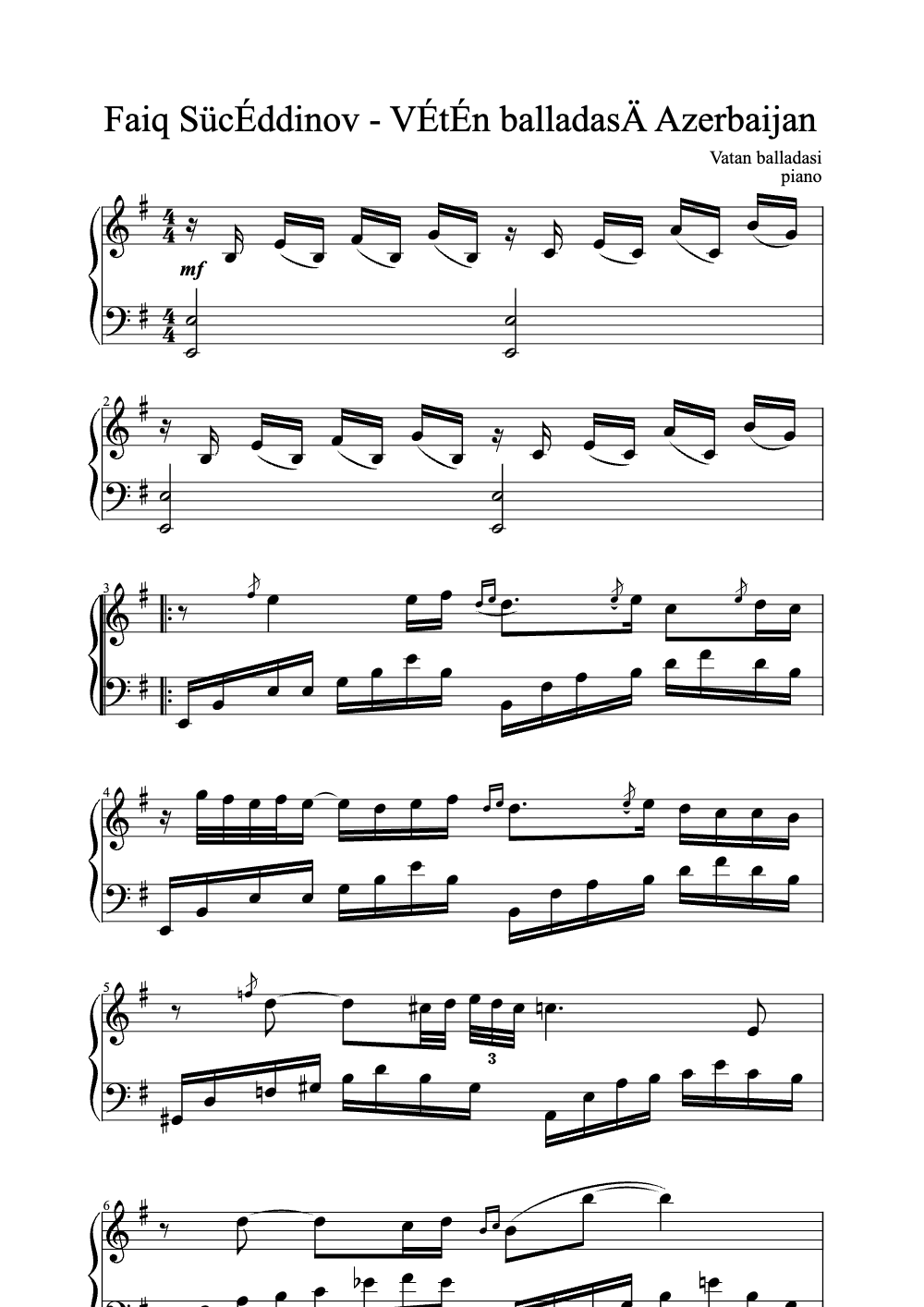 Sheet music preview for Vətən Balladası