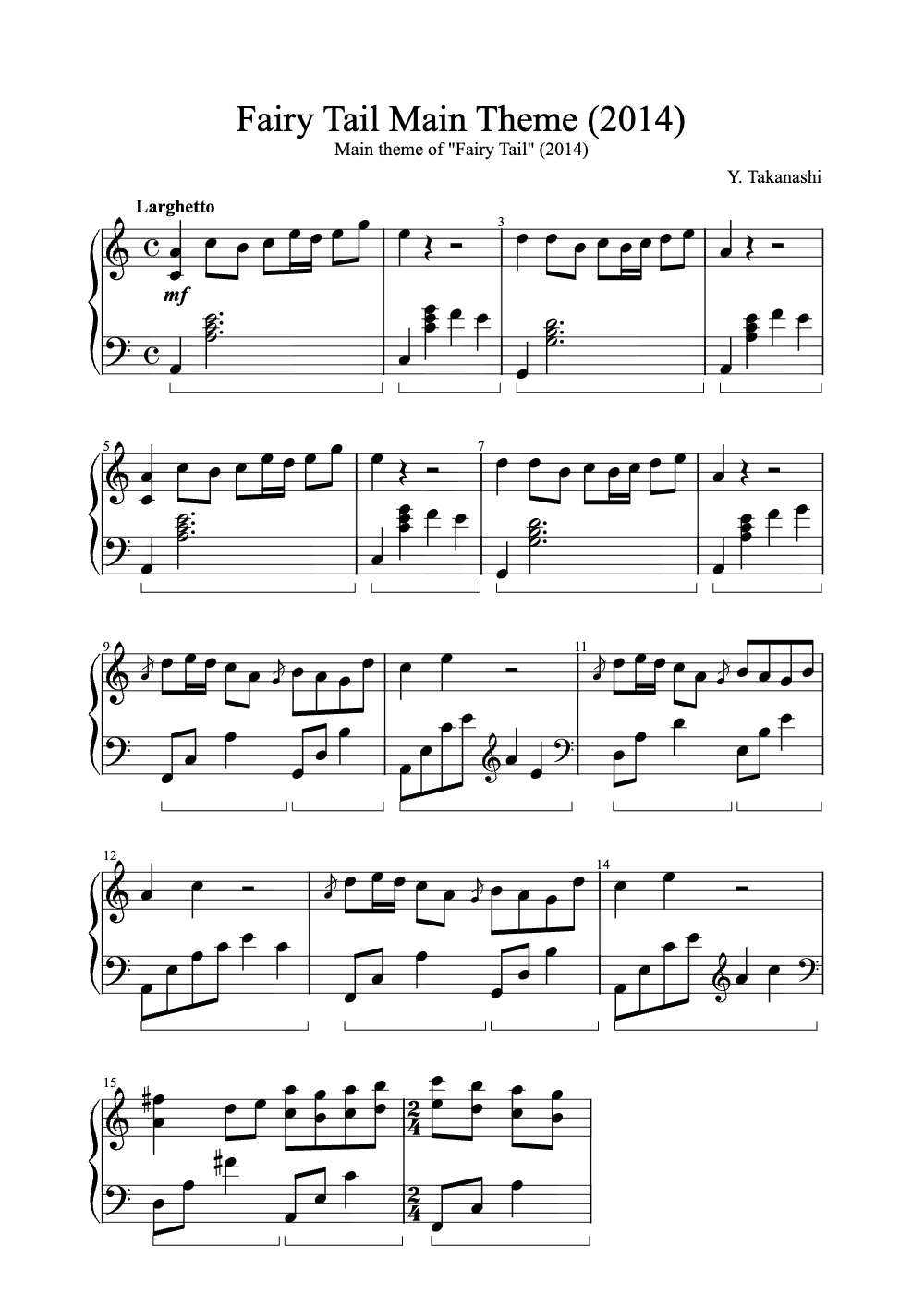 Sheet music preview for Fairy Tail Main Theme