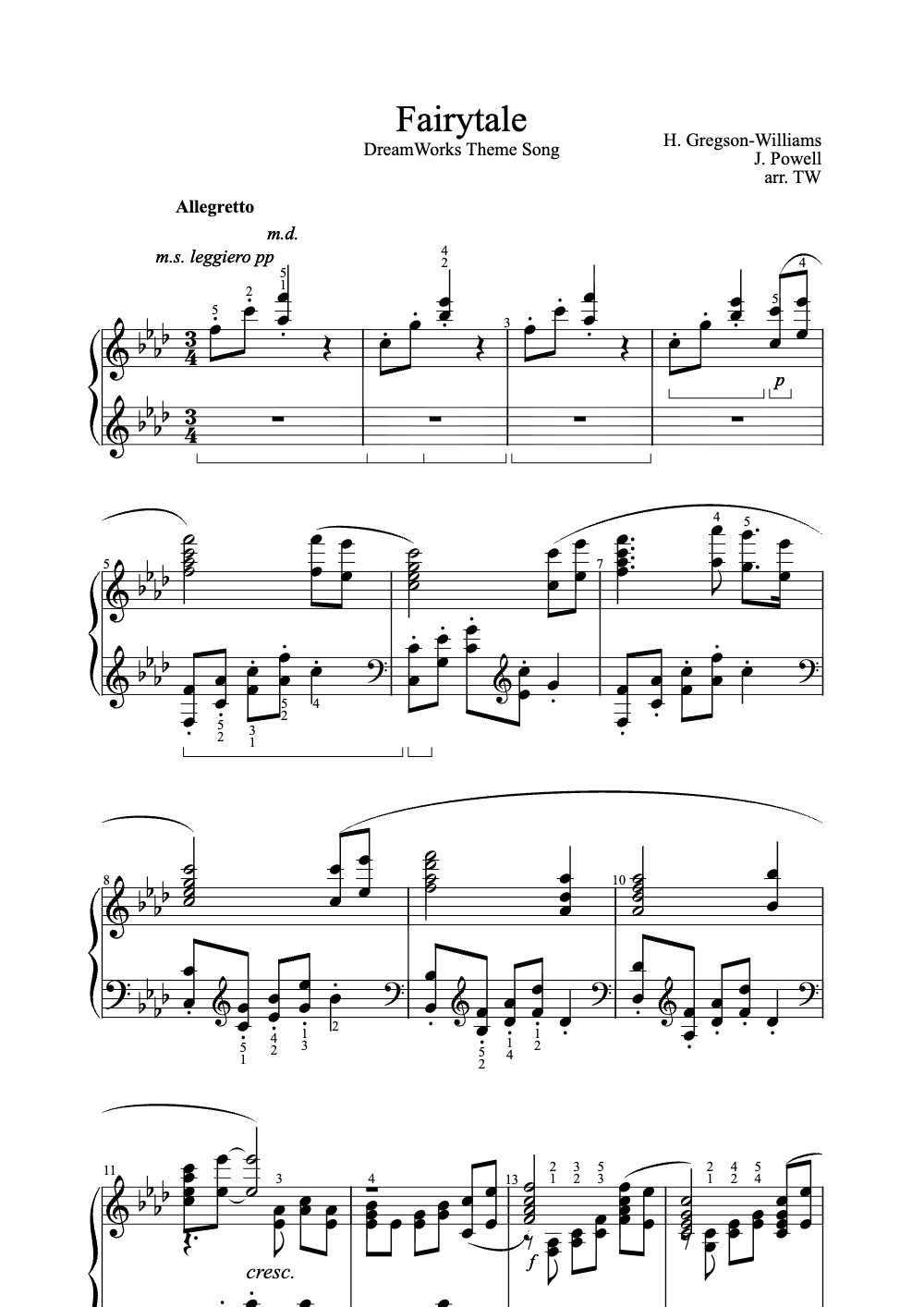 Sheet music preview for Fairytale