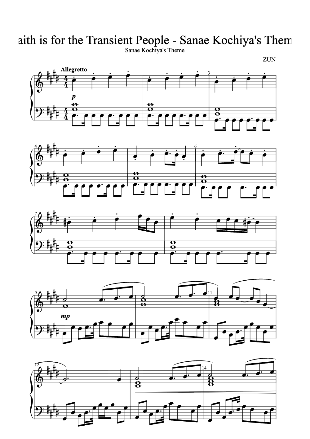 Sheet music preview for Faith Is for the Transient People