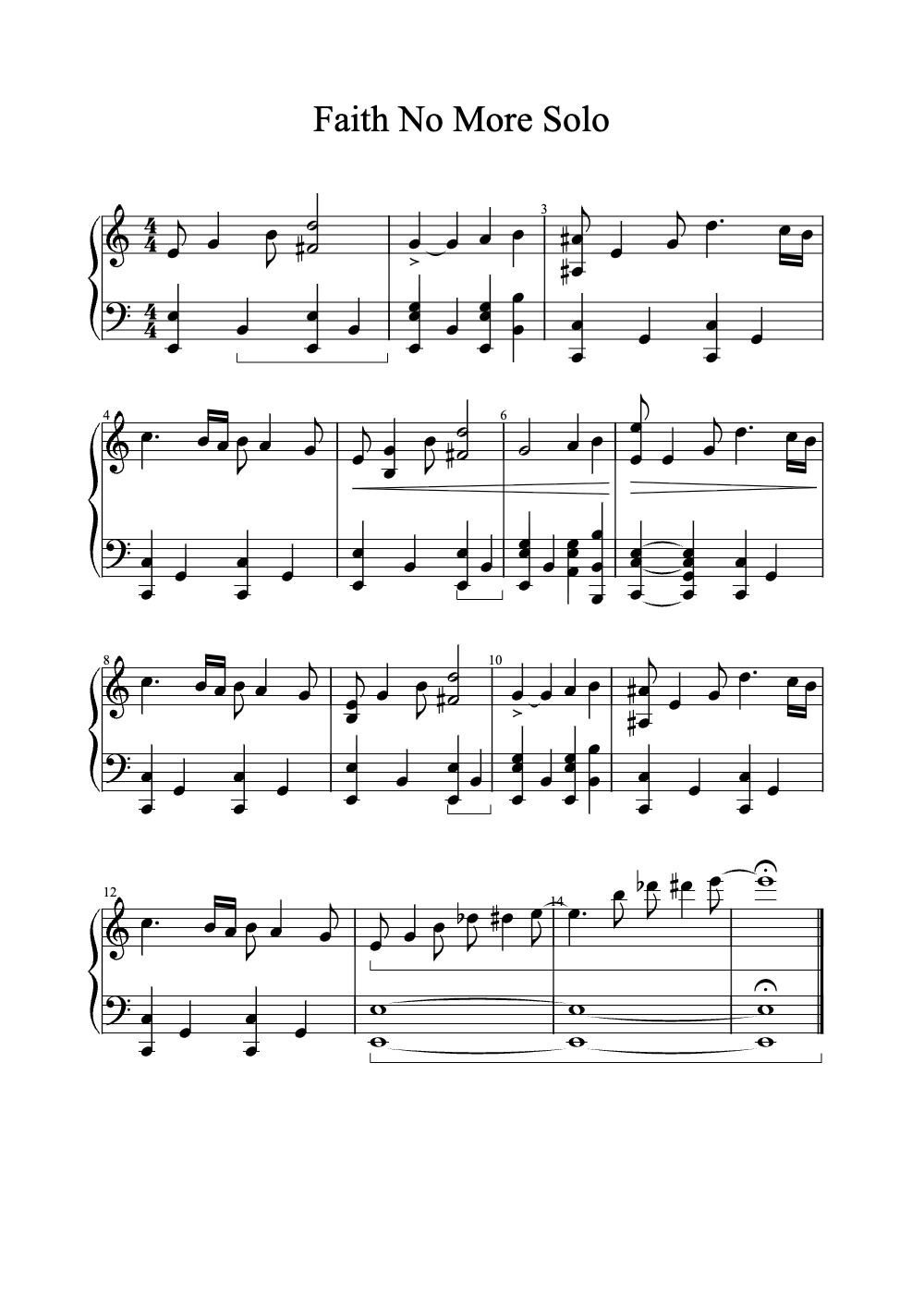 Sheet music preview for Faith No More Solo