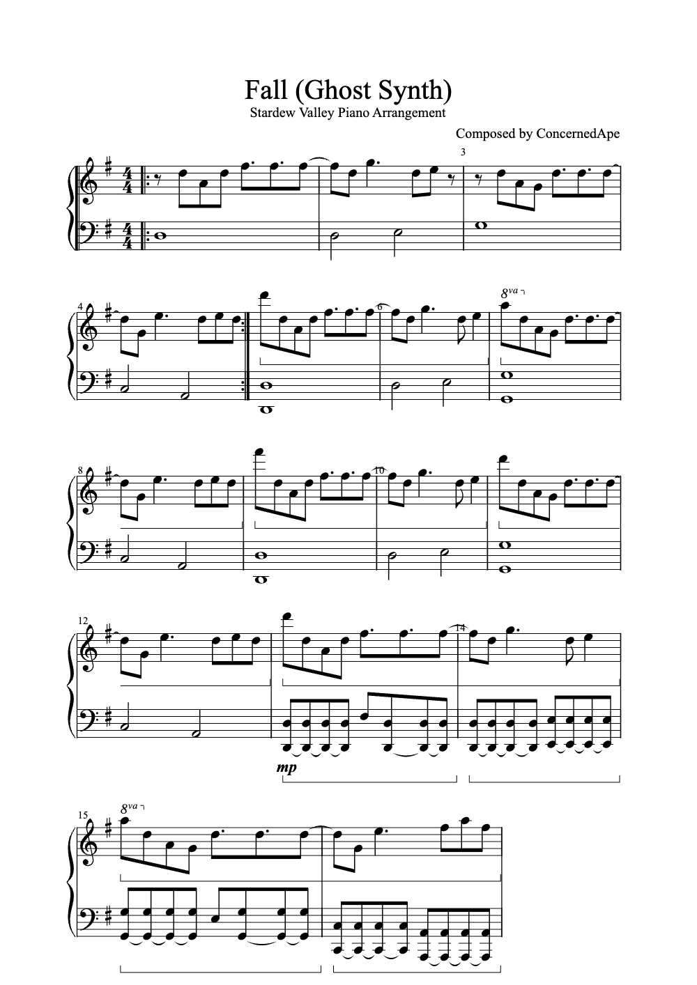 Sheet music preview for Fall