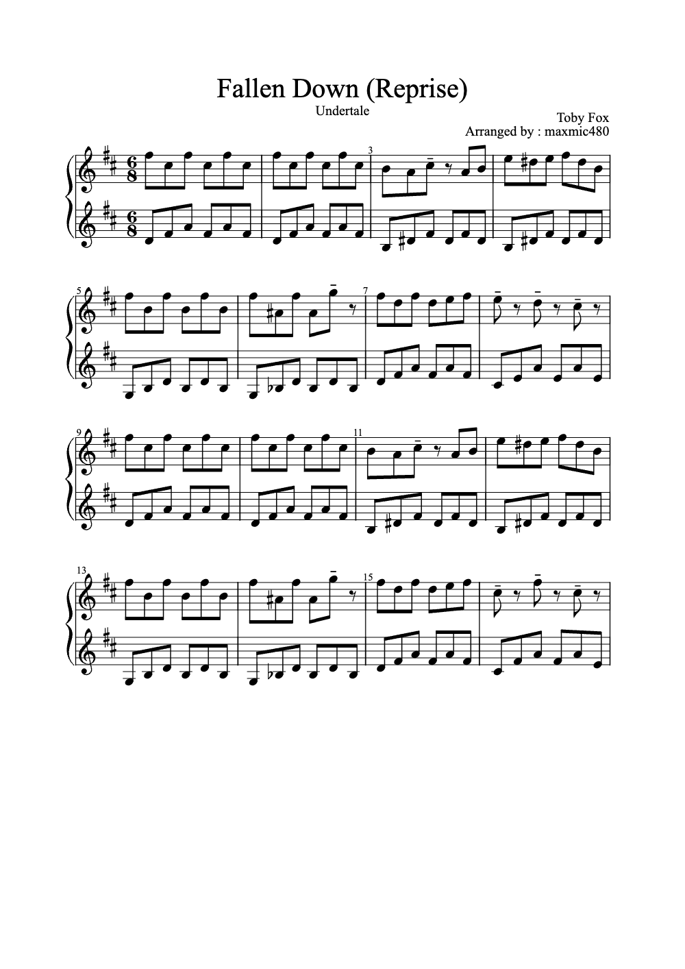 Sheet music preview for Fallen Down (Reprise)