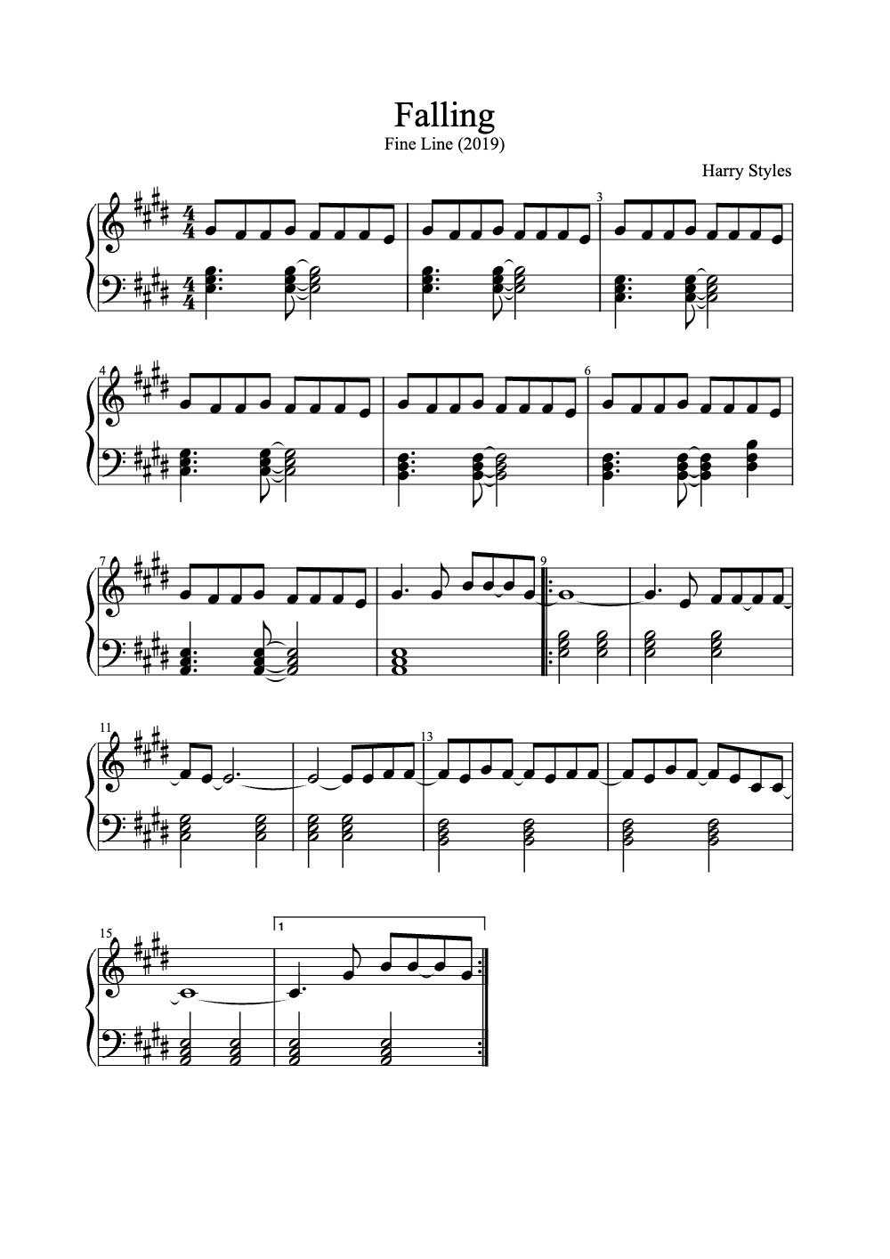 Sheet music preview for Falling