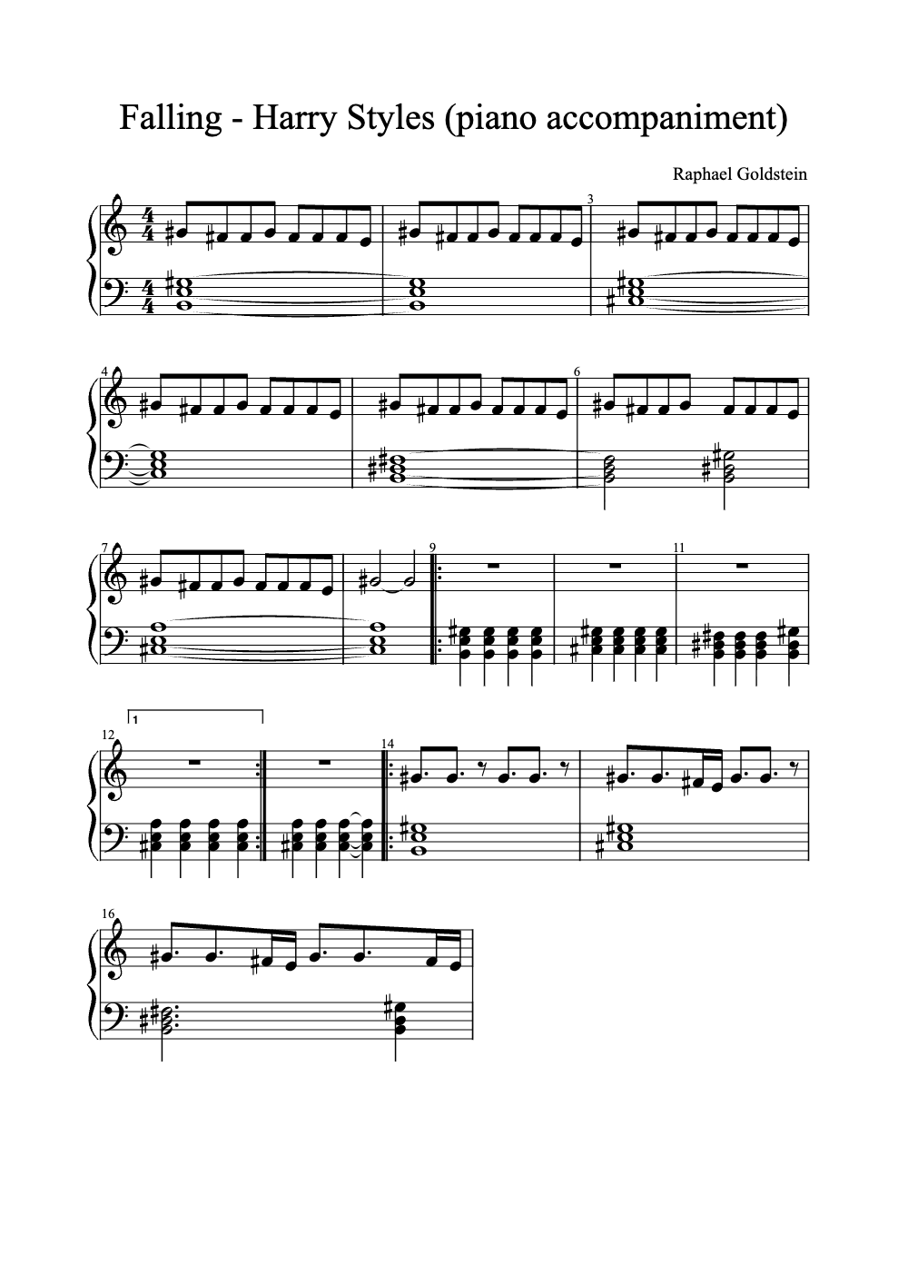 Sheet music preview for Falling