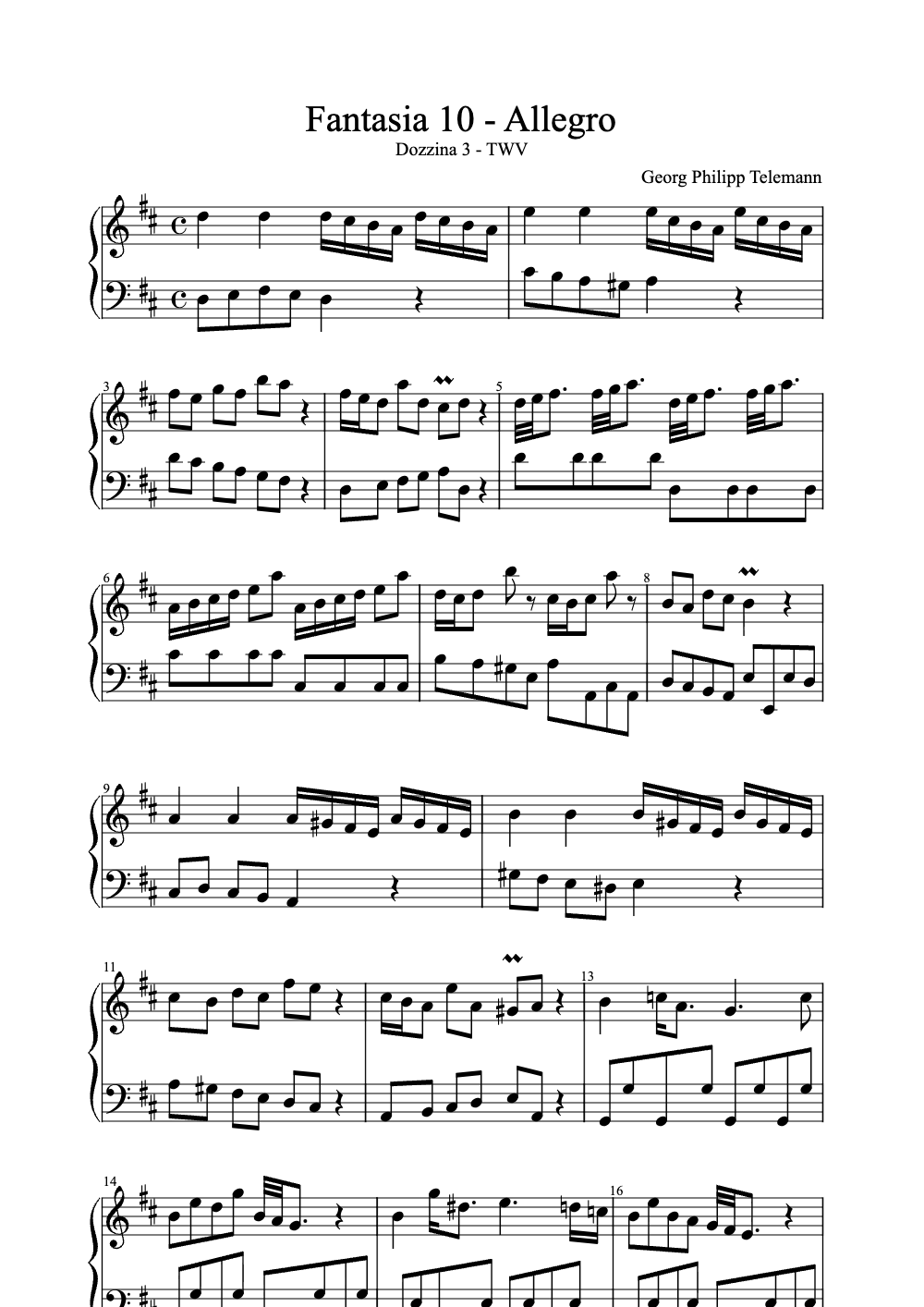 Sheet music preview for Fantasia 10 - Allegro