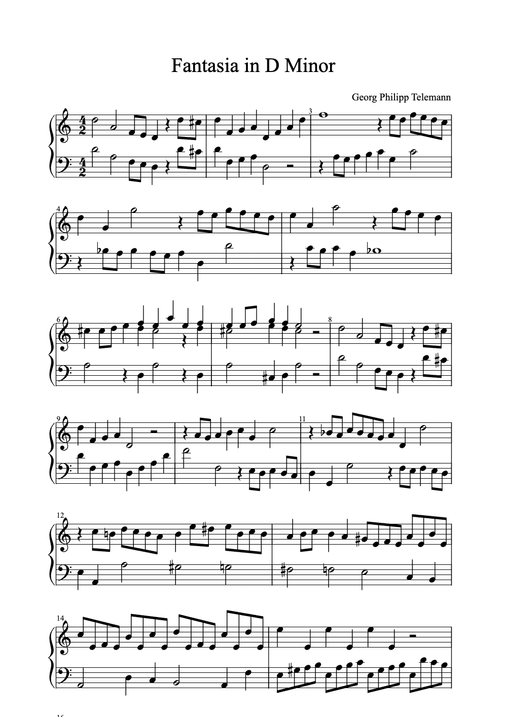 Sheet music preview for Fantasia in D Minor