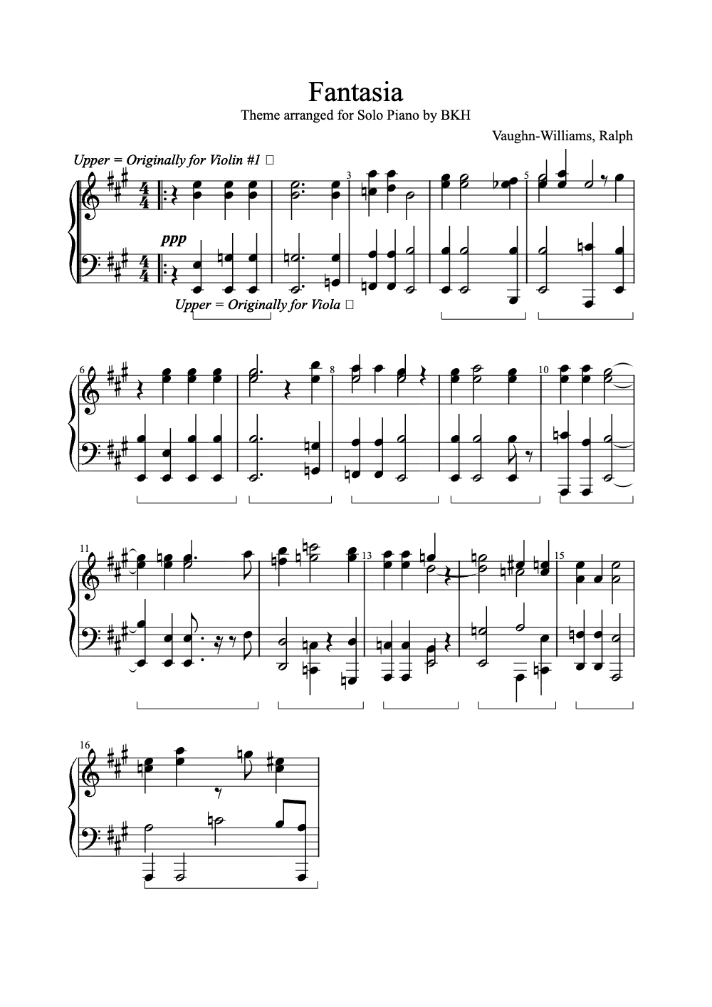 Sheet music preview for Fantasia