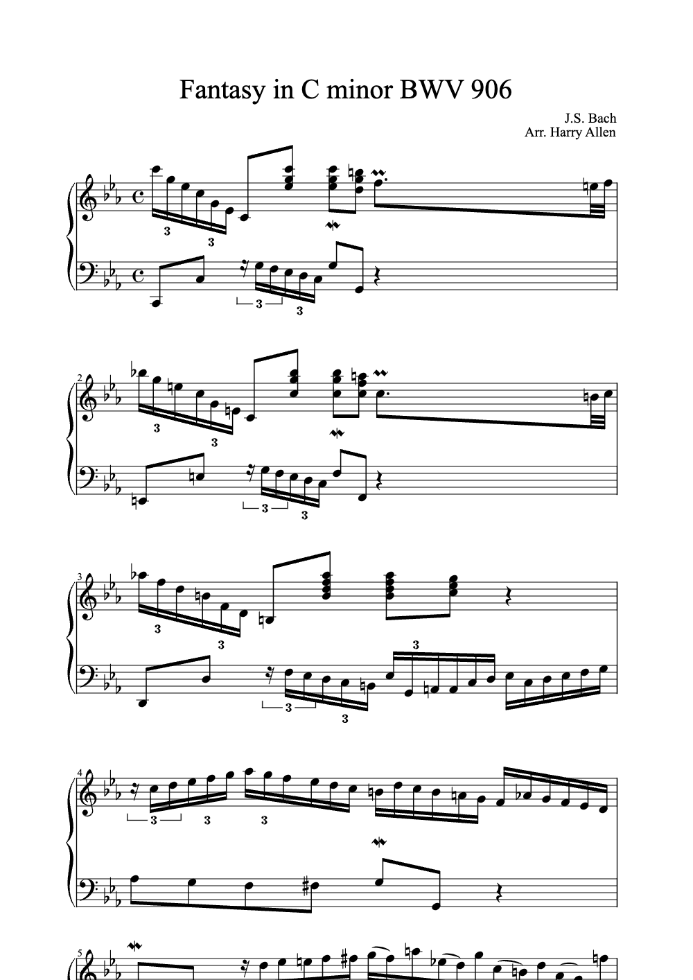 Sheet music preview for Fantasy in C Minor BWV 906