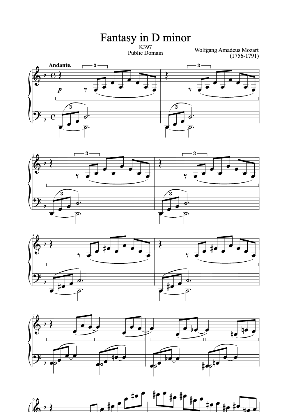 Sheet music preview for Fantasy in D Minor