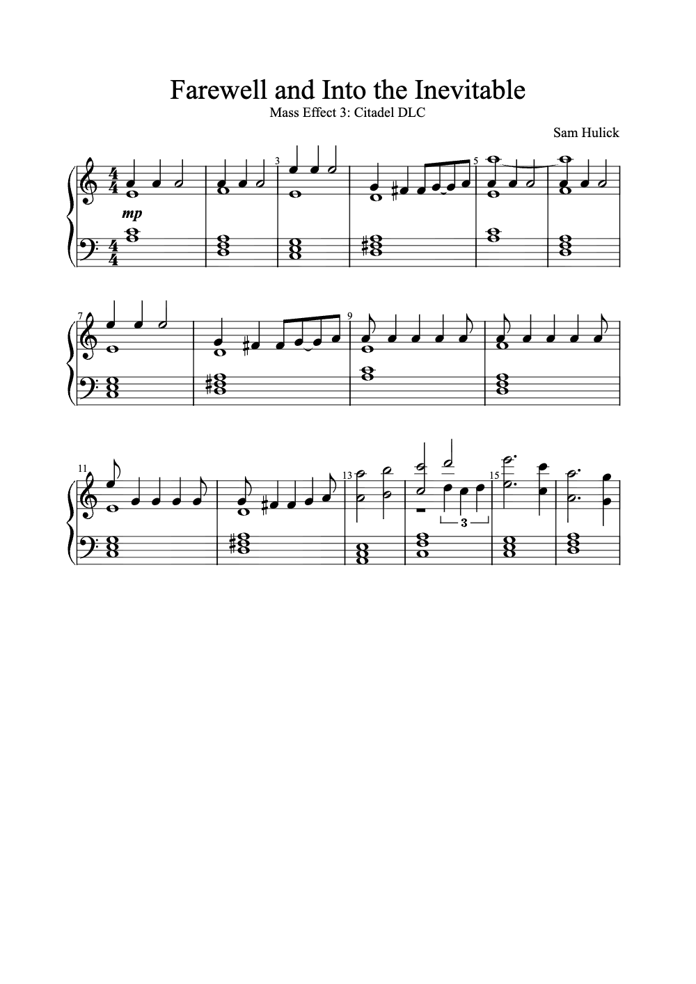 Sheet music preview for Farewell and Into the Inevitable