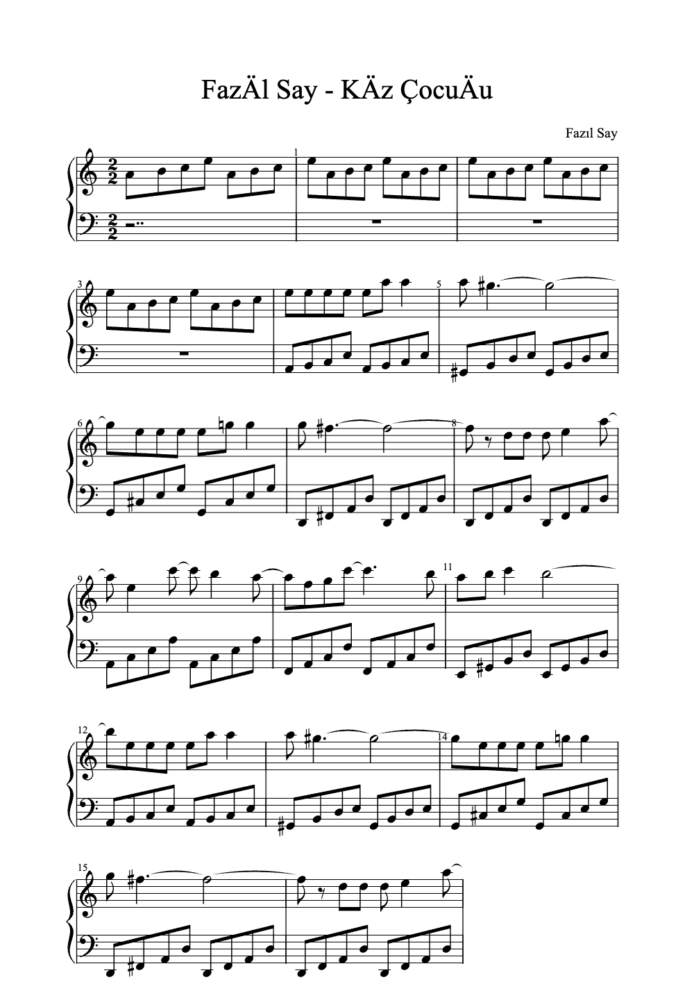 Sheet music preview for Kız Çocuğu