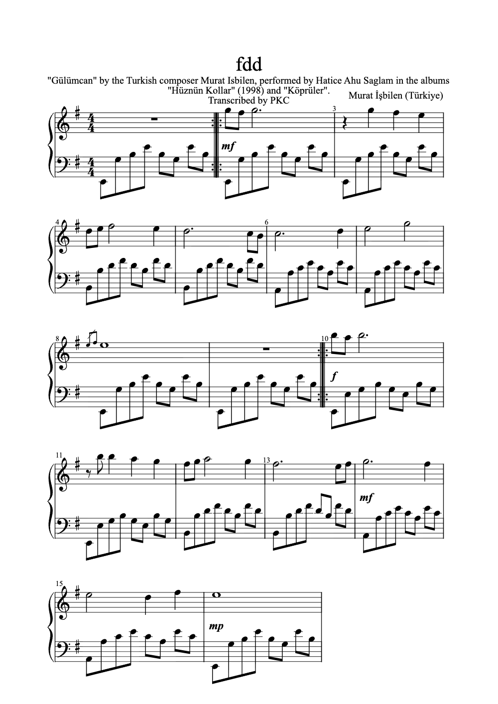 Sheet music preview for Fdd